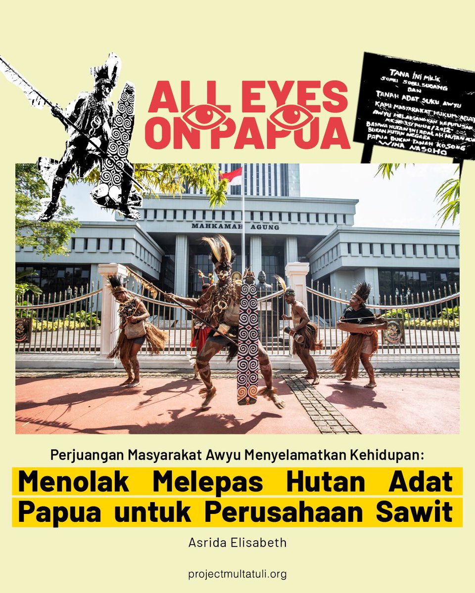 📢 ALL EYES ON PAPUA 📢

Hutan adat Suku Awyu di selatan Papua seluas separuh luas Jakarta terancam dihilangkan menjadi perkebunan dan pabrik kelapa sawit.

Mari kita dukung perjuangan mereka. Bantu dukung dan sebarkan. 

projectmultatuli.org/perjuangan-mas…
