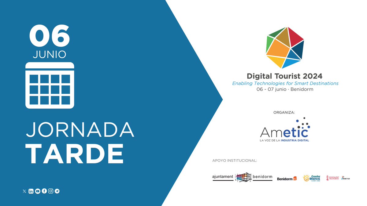 👇Abrimos hilo para repasar toda la agenda prevista para las sesiones de tarde de la primera jornada del Congreso #DT2024 de <a href="/AMETIC_es/">AMETIC</a> que comienza mañana 

➡️Nos reuniremos en Benidorm para explorar el futuro del turismo digital  ¡Nos espera  un día lleno de innovación y