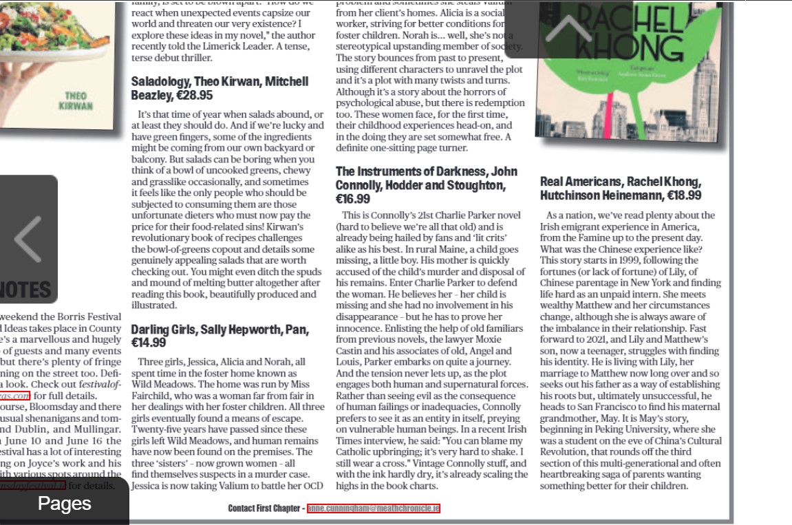 Anne Cunningham (@annecrecipes) on Twitter photo Reviews of Anthony Carragher's The Dying Time, Theo Kirwan's Saladology, Sally Hepworth's Darling Girls, John Connolly's Instruments of Darkness & Rachel Khong's Real Americans in this wk's papers <a href="/chlodavies97/">Chloe Davies</a> <a href="/_Mark_Walsh_/">Mark Walsh</a> <a href="/ElaineEgan_/">Elaine Egan</a> <a href="/leonoor_araujo/">Leonor Pestana Araújo</a> Reviews of Anthony Carragher's The Dying Time, Theo Kirwan's Saladology, Sally Hepworth's Darling Girls, John Connolly's Instruments of Darkness & Rachel Khong's Real Americans in this wk's papers <a href="/chlodavies97/">Chloe Davies</a> <a href="/_Mark_Walsh_/">Mark Walsh</a> <a href="/ElaineEgan_/">Elaine Egan</a> <a href="/leonoor_araujo/">Leonor Pestana Araújo</a>