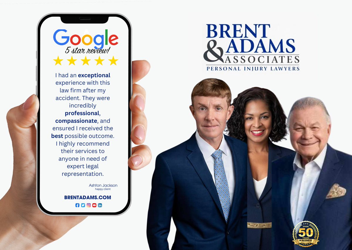 brentadamslaw's tweet photo. 5 stars At Brent Adams & Associates, our dedication to our clients is unwavering, and your satisfaction means everything to us. Thank you for entrusting us with your case – we're here to serve you every step of the way!
#Wemakethingsright
910-888-8888
https://t.co/AeWPk1SWZV https://t.co/wKu7sEyOXC