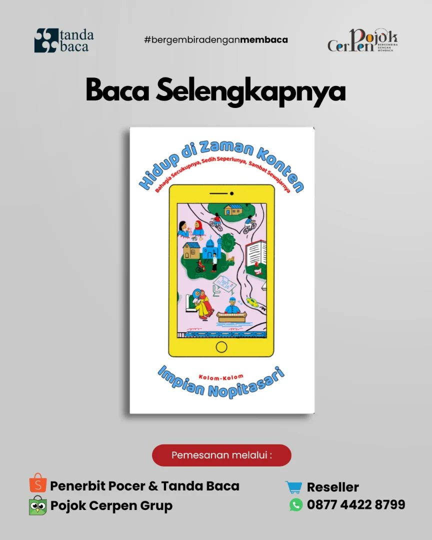 Buku nya yang berjudul Hidup di Zaman Konten hadir menawarkan rekaman yang didapat penulisnya dari scroll kanan kiri, menguping depan belakang, dan lalu lalang peristiwa di media sosial maupun kehidupan nyata.

#hidupdizamankonten
<a href="/mumualoha/">Mumu Aloha</a> <a href="/Dreamy091_/">Impian Nopitasari</a>