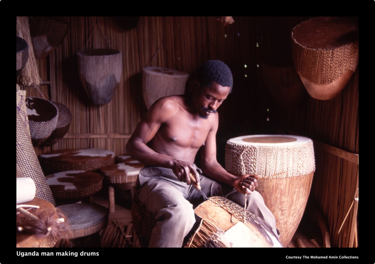 eairee2024's tweet photo. The art of drum making in #Uganda is key to its cultural heritage. "Engoma" drums are more than instruments; they are storytellers and ceremonial tools. Crafted with tradition, from hardwoods to cowhide, they play a vital role in Ugandan life.#CulturalHeritage #DrumMaking #EAIREE https://t.co/5DlFftaOow