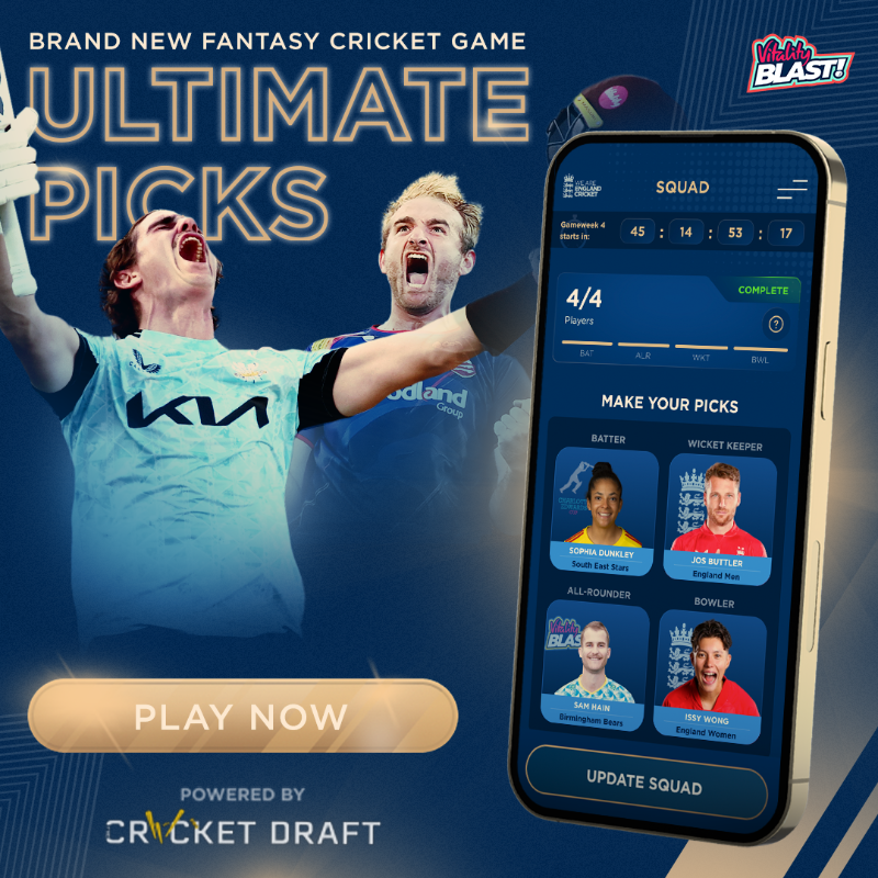 VitalityBlast's tweet photo. Here's your chance to win England IT20 tickets ๐
Simply select an Ultimate Picks team before tomorrow's deadline to be entered into the draw!