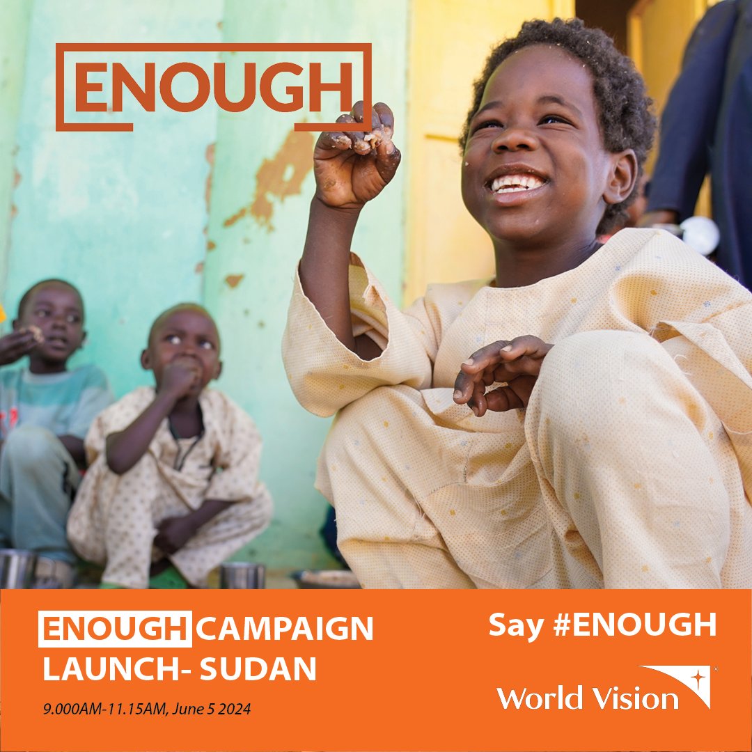 WVSudan's tweet photo. We are thrilled to launch our global #Enough campaign today! Together, we are committed to ending hunger and malnutrition in Sudan. 
Let’s join forces to ensure every child has enough to eat and the chance to thrive. Your support can make a difference!
#EnoughForSudan #EastAfrica https://t.co/emQ0ImN6dv