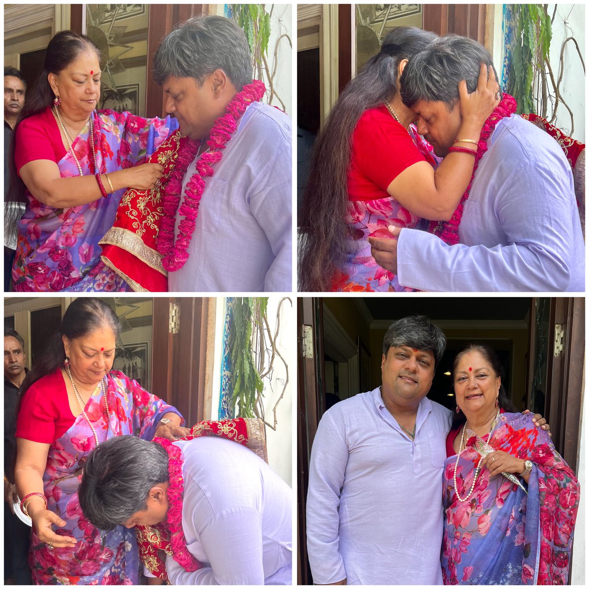 VasundharaBJP's tweet photo. पाँचवीं बार सांसद बन कर घर आने पर बेटे दुष्यंत सिंह को वात्सल्य और बधाई!

#BJP4India #BJP4Rajasthan https://t.co/XUwMpylxiu
