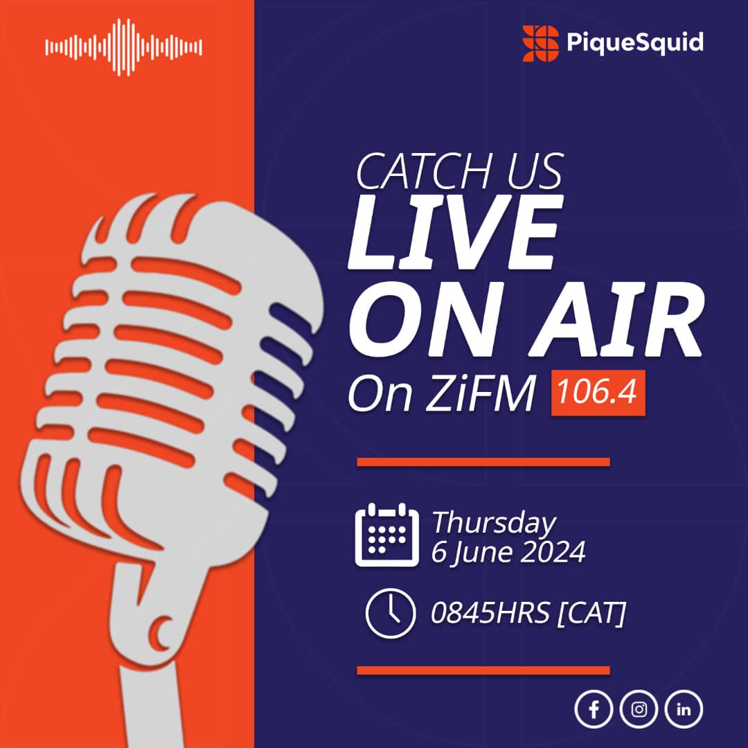 PiqueSquid's tweet image. 🎙️ This Thursday at 08:45 HRS CAT, catch us live on ZiFM channel 106.4! We’re talking all things innovation. #PiqueSquidOnAir #InnovationTalks