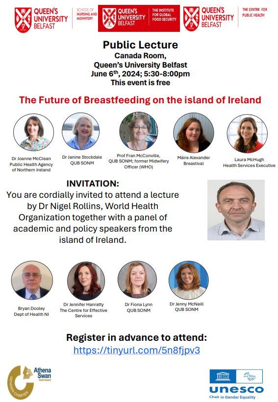 The School of Nursing and Midwifery, in collaboration with the Institute for Global Food Security and the Centre for Public Health are hosting a lecture by Dr Nigel Rollins from the WHO on The Future of Breastfeeding on the island of Ireland.

visit buff.ly/3VrQUyV