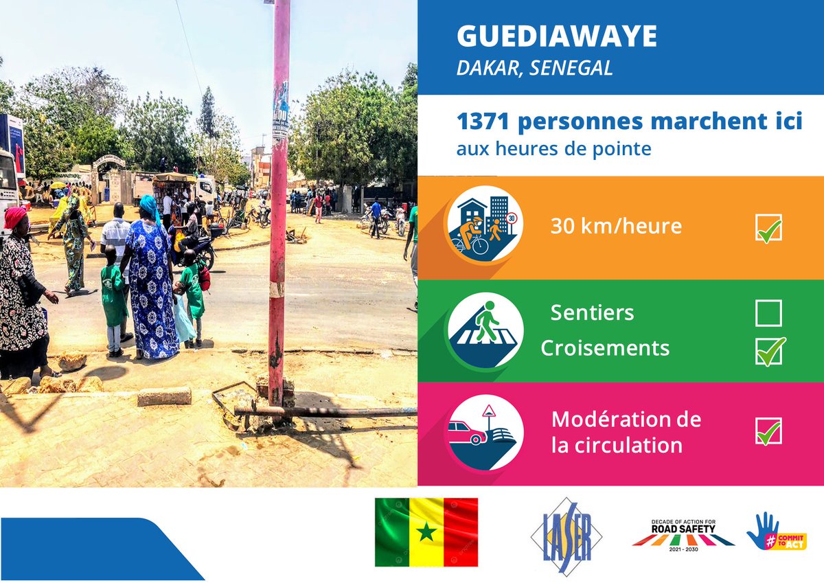 #engagéaagir #CommitToAct avec <a href="/LASERINTERNATIO/">awa</a>  - Campagne de sécurisation des intersections particulièrement dangereuses pour les piétons, en vue  de mettre en place les interventions de sécurisation <a href="/RoadSafetyNGOs/">Road Safety Alliance</a> #mittasen #senegal #ANASERSénégal #Makeitsafe