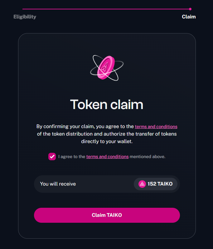 เคลม $TAIKO airdrop ลุยยย!!!
👉 claim.taiko.xyz/claim