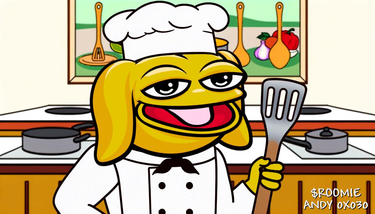 Roomie_andy_erc's tweet photo. GM! 🌞 

$ROOMIE the first #Andy is cooking in the lab 🔥 

$Pepe's best friend is whippin up breakfast!

GN to the roomies in other parts of the world 💤 https://t.co/8gtPD4PX0c