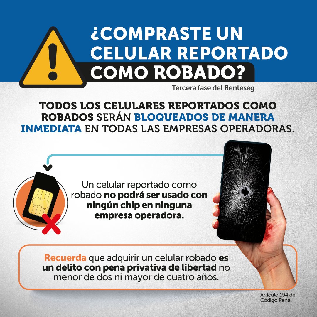 MTC_GobPeru's tweet photo. 📱😮¿Conoces la procedencia del celular que estás comprando?
Si estás por comprar un equipo, infórmate antes sobre su procedencia, podría ser un celular robado que será bloqueado.
Consulta en #ChecaTuIMEI https://t.co/H4EpEFHaay
#CompraInformado. ➡️ https://t.co/SF8sshILmv https://t.co/5Wu05LWK4d