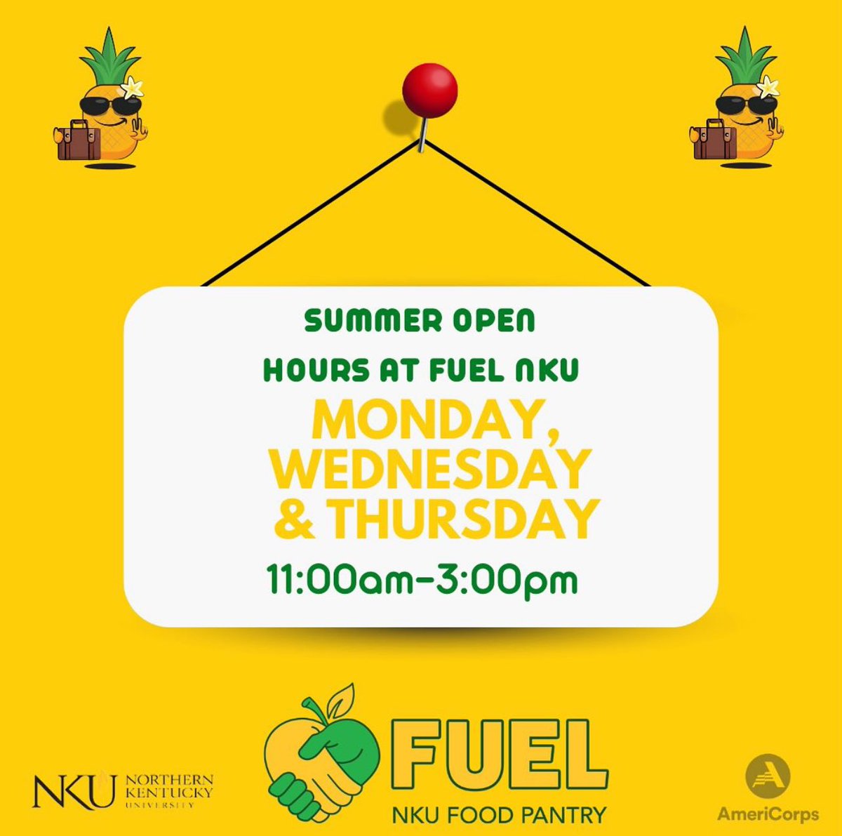Summer hours here at FUEL NKU. Our hours will be Monday, Wednesday and Thursday from 11am-3pm! If you need help outside of these posted hours, please email us at fuel@nku.edu so we can further assist you. We hope everyone has a great summer!