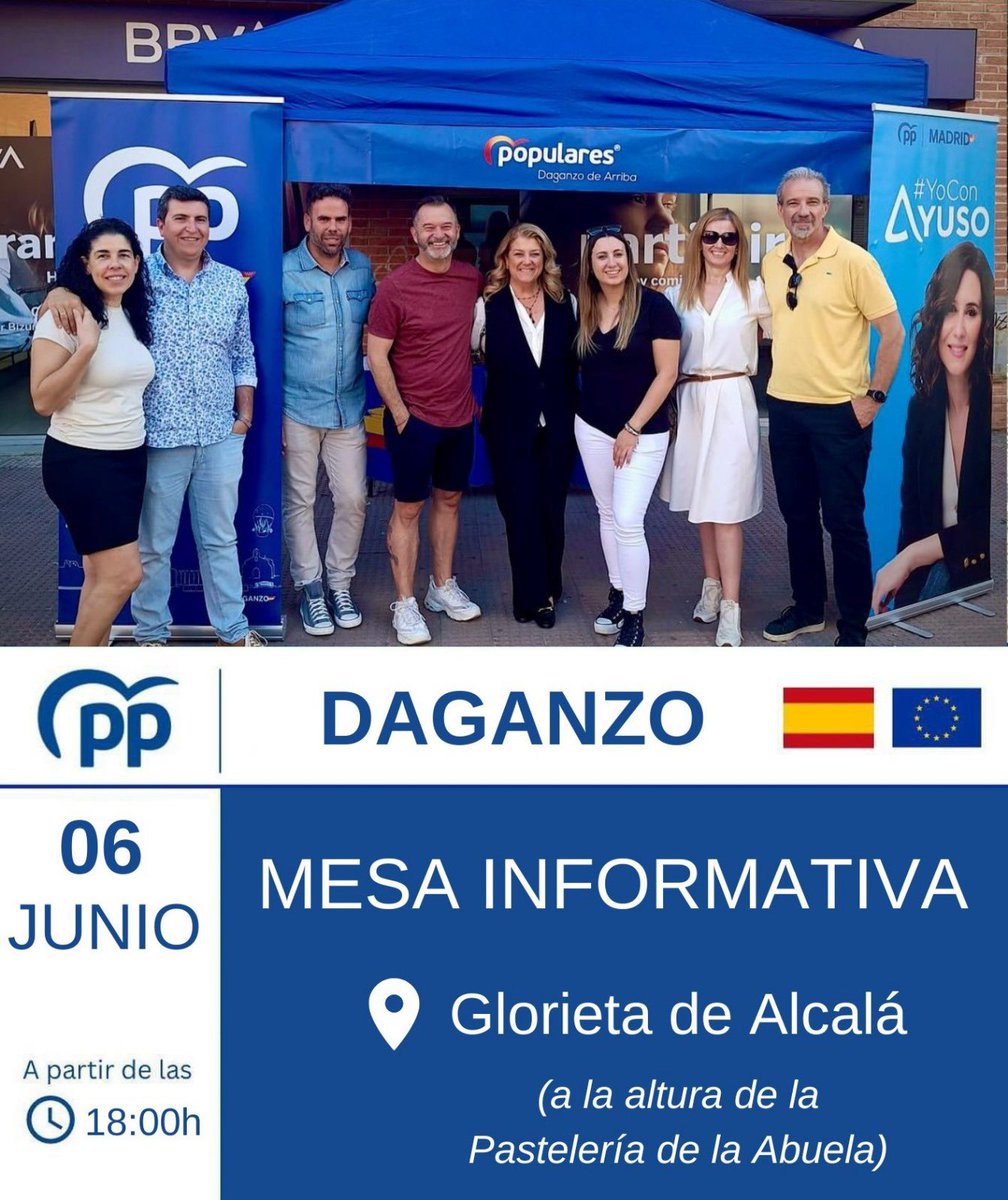 🔵Te esperamos en nuestra mesa informativa, el próximo 6 de junio, a partir de las 18:00h.

📍Glorieta de Alcalá, junto a la Pastelería de la Abuela.

<a href="/ppmadrid/">PP Comunidad de Madrid</a> 
<a href="/ppopular/">Partido Popular</a> 

#turespuesta #ppdaganzo #eleccioneseuropeas #partidopopular