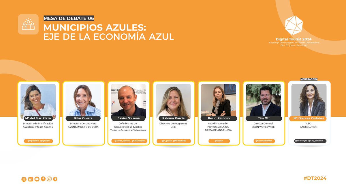 <a href="/enriquemmarin/">Enrique Martínez</a> <a href="/SEGITTUR/">SEGITTUR</a> <a href="/diputacioncadiz/">Diputación de Cádiz</a> <a href="/ignaciollopis/">Ignacio Llopis Gimeno</a> 🌊 Los municipios azules son motores de innovación y crecimiento económico.

🚢 En el #DT2024 llega el turno para debatir sobre los municipios azules, eje de la Economía Azul (Mesa de debate 06), con:

👤 <a href="/MplazaYel/">Maria del Mar Plaza</a> <a href="/aytoalm/">Ayuntamiento de Almería</a>
👤 Pilar Guerra, Ayuntamiento de Vera
👤