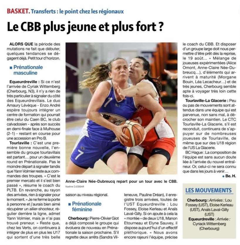 Article du jour <a href="/LaPresseManche/">La Presse de la Manche</a> 
#Cherbourg #basket #BLUETEAM #revuedepresse