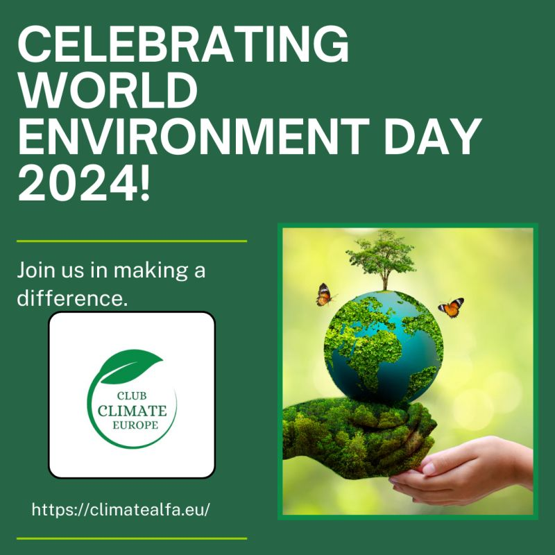 EuropeClimate's tweet photo. Today, Club Climate Europe proudly joins the global community in celebrating World Environment Day. Together, we can heal our planet and ensure a sustainable future for generations to come. Click this link to make a difference! (https://t.co/UvkDopaAE5) https://t.co/WHfYiuM2TN