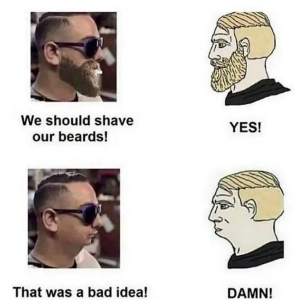 BasedBeardFish's tweet photo. When you and your bro decide to shave your beards, thinking you'll look fresh... and instantly regret it https://t.co/pgTQgilwXz