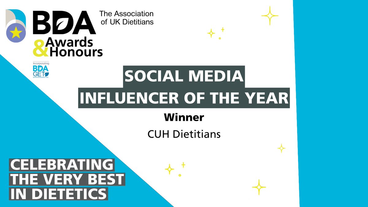 BDA_Dietitians's tweet photo. 🤳 Our Social Media Influencer of the Year Award goes to @CUH_dietitians For their video starring @ClaysonSophie (also video editor) &amp; @dietitian_nelly , with cinematography by Umme Ali. #BDAAwards 🎉 #DW2024 https://t.co/dUiYWeOwkX