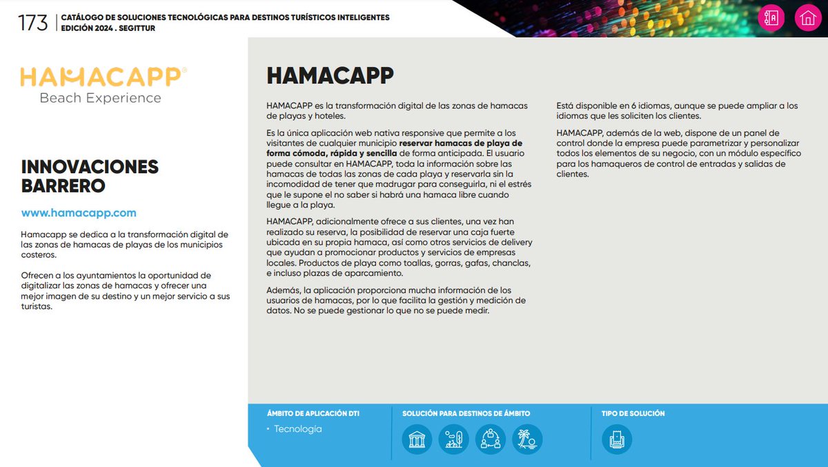 #SolucionesTecnológicasDTI👉Hamacapp se dedica a la transformación digital de las zonas de hamacas de playas de municipios costeros.Ofrecen a aytos. oportunidad de digitalizar zonas de hamacas y ofrecer mejor imagen del destino y mejor servicio a turistas🔗cutt.ly/EwNwje0O