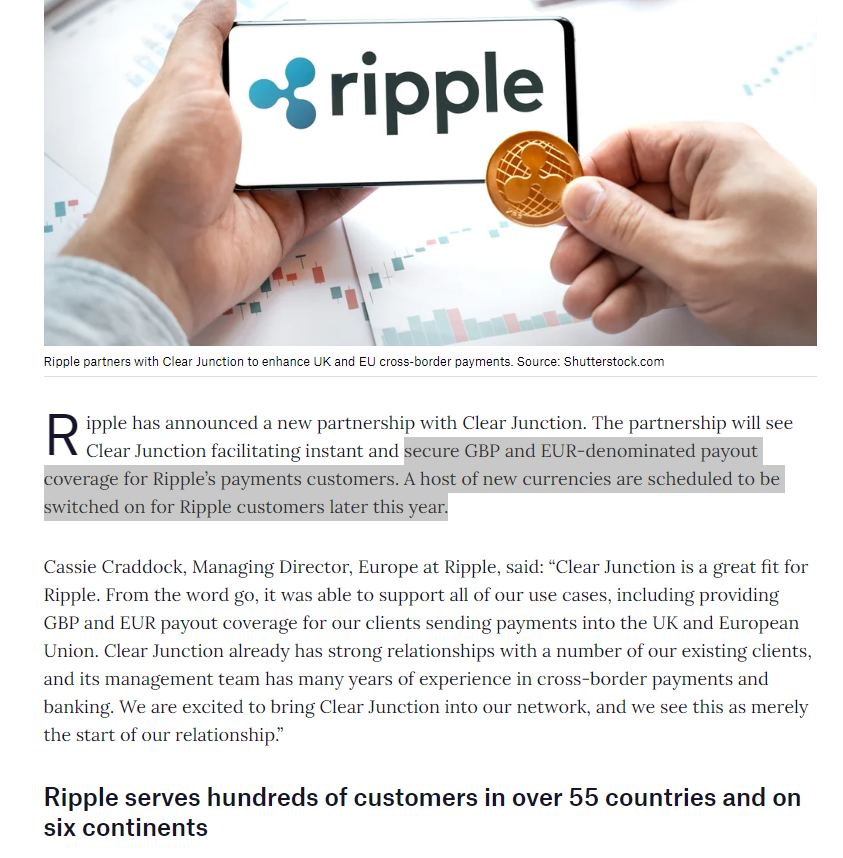 DROPZXRP's tweet photo. 🇬🇧🇪🇺 @RIPPLE PARTNERS WITH CLEAR JUNCTION ➡️ "THE PARTNERSHIP WILL SEE @ClearJunction FACILITATING INSTANT AND SECURE GBP AND EUR-DENOMINATED PAYOUT COVERAGE FOR RIPPLE´S PAYMENTS CUSTOMERS." 

➡️ RIPPLE SERVES HUNDREDS OF CUSTOMERS IN OVER 55 COUNTRIES AND ON SIX CONTINENTS

SOURCE: https://t.co/6nNrjLty6Q