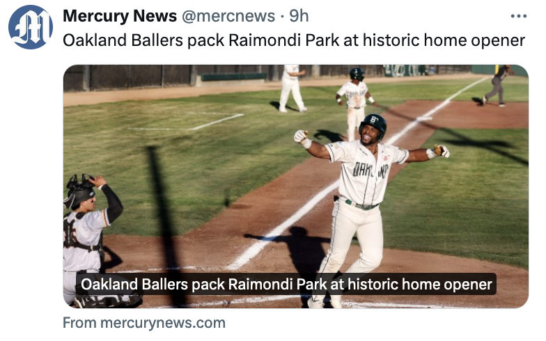 MikeOpera's tweet photo. Dear John Fisher and Rob Manfred,
The @OaklandBallers paid to a SOLD OUT crowd last night. Meanwhile, the vagabond Oakland @Athletics played to 12% capacity.
Good ownership and community engagement matters.
#SELL https://t.co/wvAcvdnACc