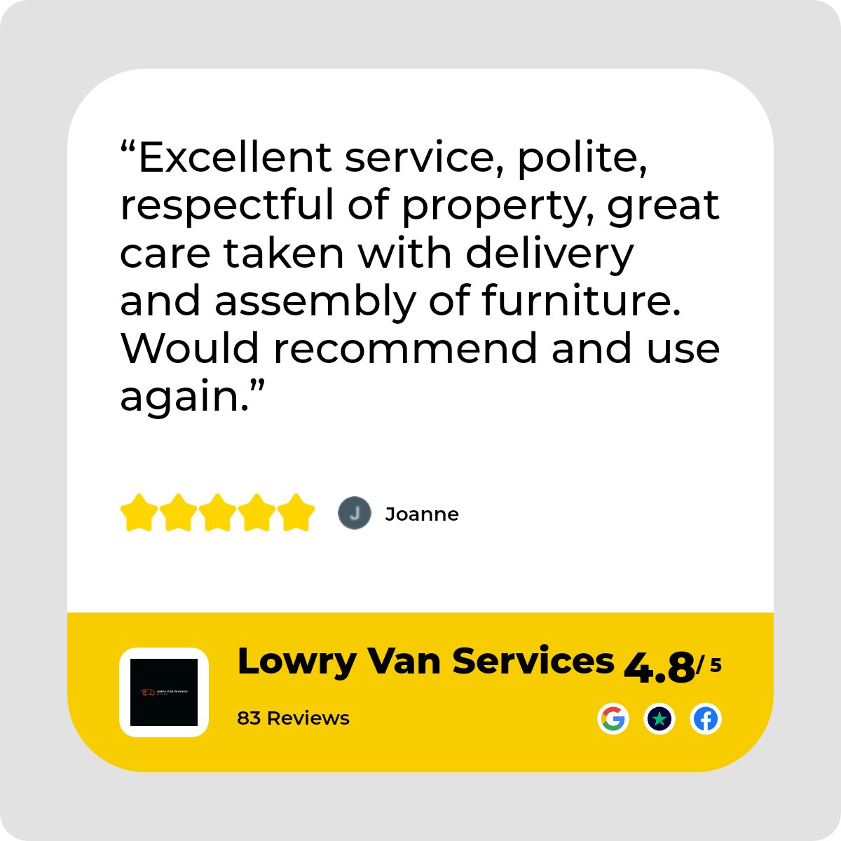 LowryVS's tweet photo. Great feedback from our customers after dismantling, delivery of goods then reassembly! #assemblyservices https://t.co/6SdWhCLa0H