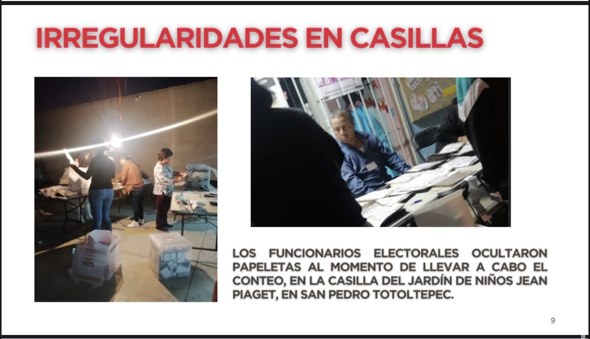 melissavargasmx's tweet photo. He solicitado la apertura y reconteo de toda la votación de la elección del Ayuntamiento de Toluca, sin embargo el @IEEM_MX en una primera instancia solo abrirá 344 casilla, cerca del 20 por ciento! 

Hemos encontrado diversas irregularidades como: 

Hemos encontrado diversas irregularidades como: 

1. Diferencias entre las sábanas ubicadas afuera de las casillas, las actas y el sistema de conteo rápido. 

2. Diferencias entre el número de boletas entregadas en  de la elección de diputado local a la de la presidencia Muncipal, donde casualmente la diferencia beneficia a Morena. 

3. Paquetes electorales adulterados 

4. Falta de registró de más de 63 casillas sin acta de escrutinio y cómputo, 50 casillas sin datos o según ilegibles. 

5. 80 casillas donde según participaron del 1 al 3 por ciento de participación, cuando todos vimos las filas, lo que significa qué hay votos que no se contaron. 

6. Presencia de servidores de la nación como escrutadores

Entre una larga lista de irregularidades que estaremos presentando! 

Morena y sus aliados en medios, quieren ahora decir que es porque yo quiero negociar, otra más de sus mentiras, que quede claro: quiero y exijo legalidad y transparencia! 

Por lo anterior pido al Instituto Electoral sensibilidad para que se abra la totalidad de casillas y que ante la incertidumbre que generan las irregularidades generalizadas, los Toluqueños tengas  certeza y confianza de los resultados de este cómputo.