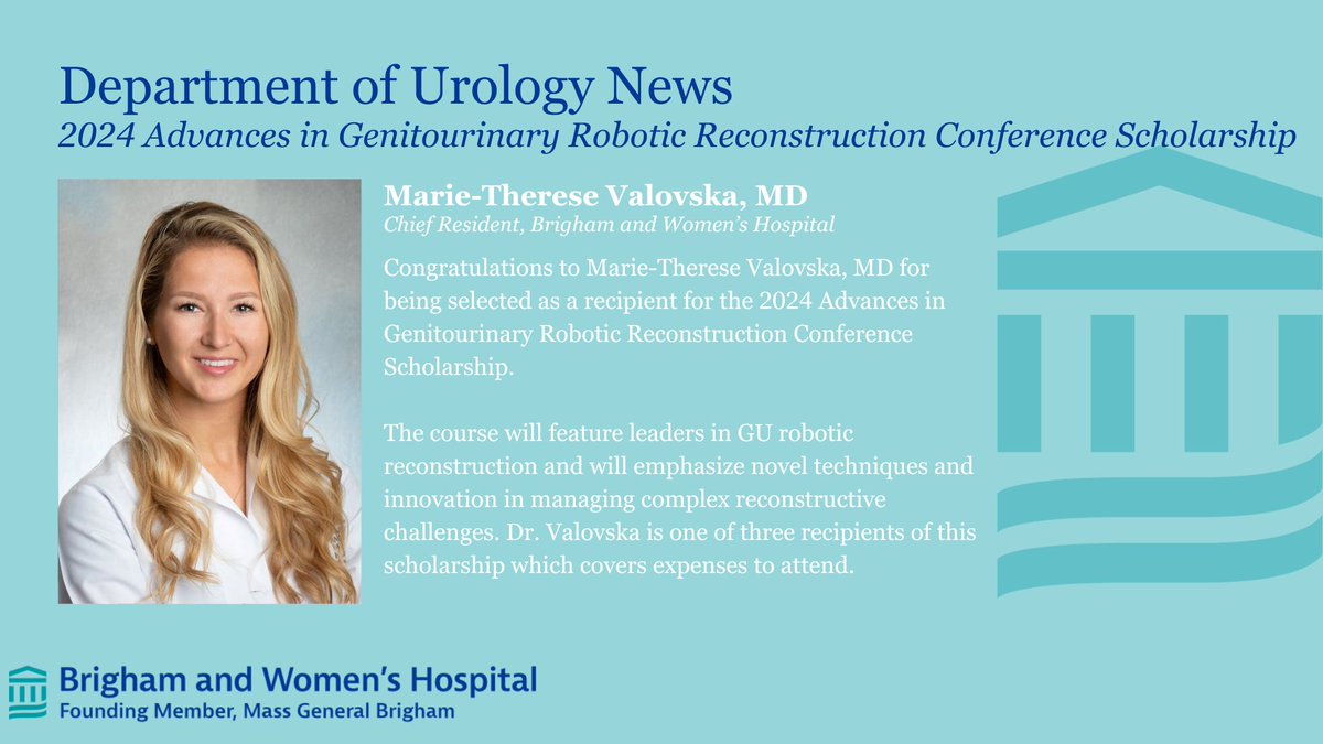 BWHUrology's tweet image. Join us in congratulating @mvalovska for receiving the 2024 Advances in Genitourinary Robotic Reconstruction Conference Scholarship!