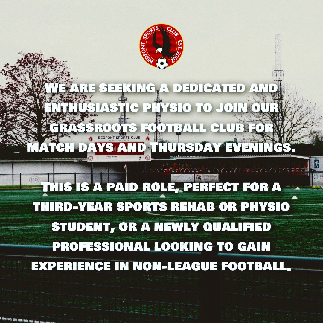 BSFC_Official's tweet photo. We are seeking a dedicated and enthusiastic physio to join the Sports!

More details below👇 

🔴⚫️

#supportlocal #community #grassrootsfootball
@StMarysU @Bruneluni https://t.co/MW97z3Fv0m