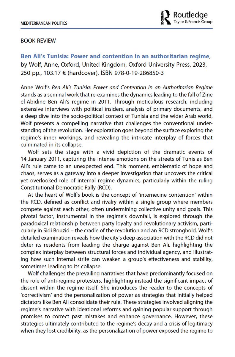 AnneMWolf's tweet photo. New review of my book on Tunisia's Ben Ali regime. Thanks to Konstantinos Theocharopoulos for taking the time to read and review my book, which focuses on contention within Ben Ali's ruling party, the Constitutional Democratic Rally (RCD). 👇👇
https://t.co/ebaS7fD5qz https://t.co/qjbx5RJJ0W