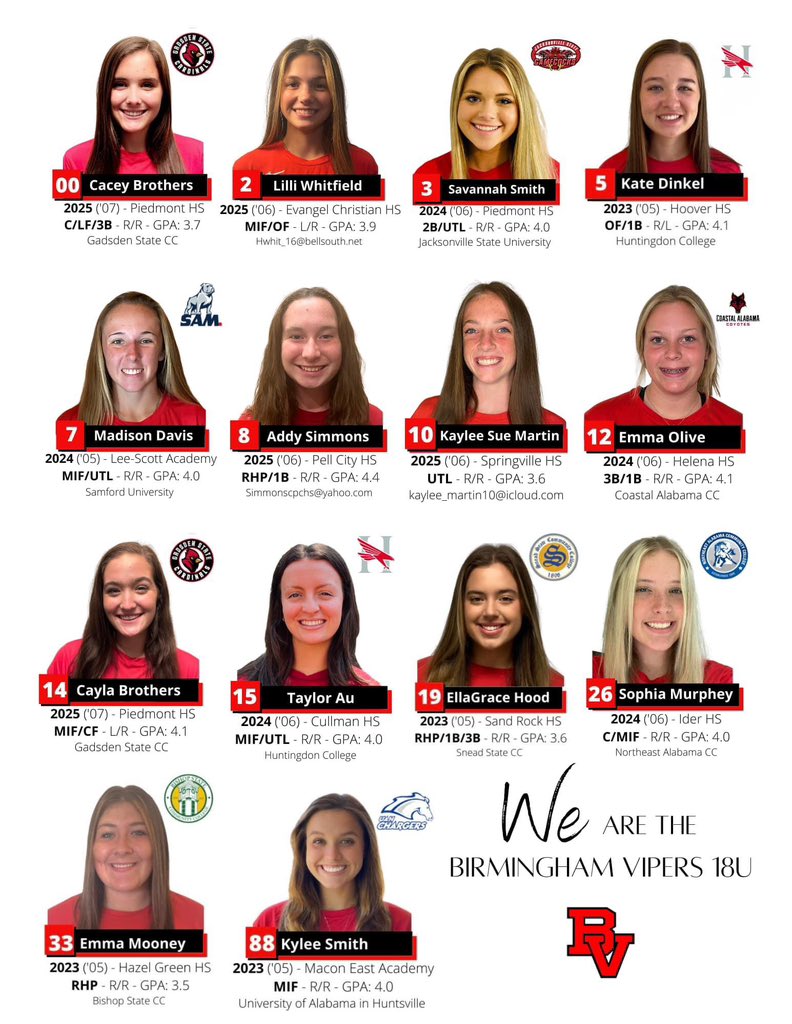 We’re back in action and our schedule for the USA Softball of Alabama Red White &amp; Boom Exposure Tournament is out! Catch us at Bower’s Park in Tuscaloosa or check out our livestream on GameChanger. Go Vipers!
📺 web.gc.com/teams/z8Y0evtM…
