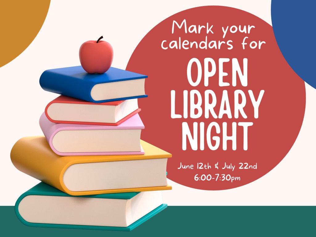 West Manheim families, mark your calendars for our summer Open Library Nights!