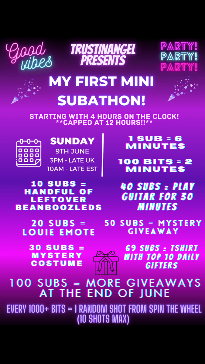 TrustInAngel's tweet image. My First Mini Subathon This Sunday ‼️🎉 I finally have the time to put in some hours. Really last minute, but I do love a spontaneous idea. Start time 3PM UK. See you there beautiful people 😍🙌💜