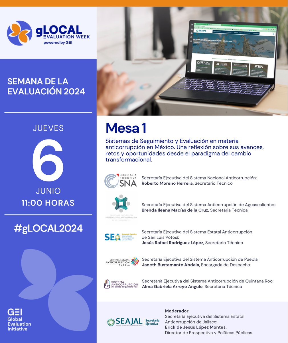 SEAJalisco's tweet photo. 📢#Teinvitamos #gLocal2024 | #SESAJ @SESNAOficial y diversas #SESEAS realizarán una mesa de intercambio de experiencias en materia de seguimiento y evaluación para control de la corrupción.
🗓️ 6 de junio
⏰ 11:00 hrs.
🎥Transmisión en vivo: https://t.co/UN9ahPrCFj https://t.co/nUzytUbER3