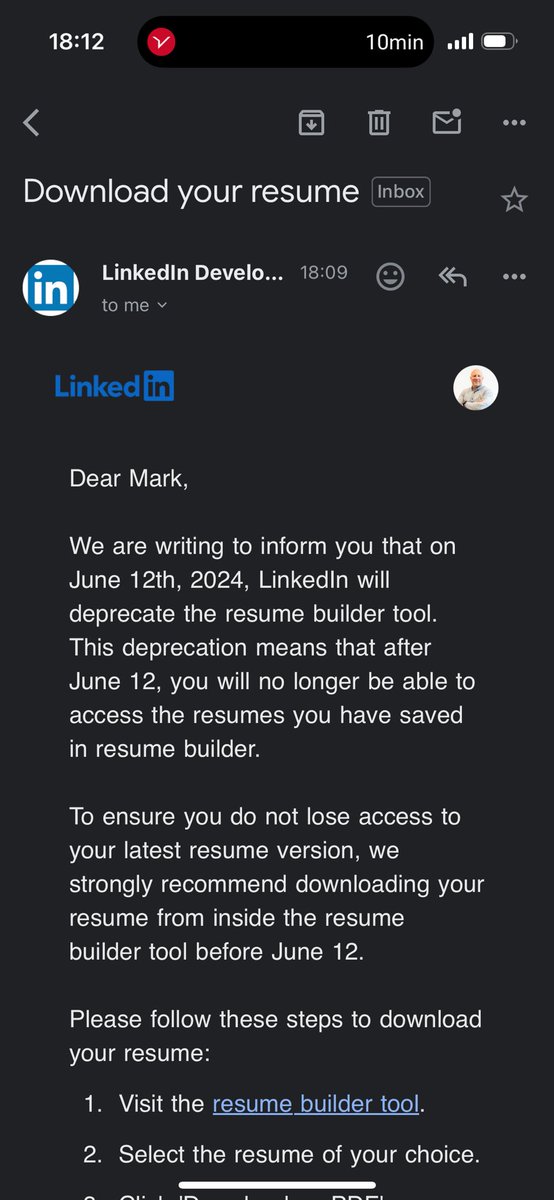 markwardbopp's tweet photo. Damn, nothing like a 7 day notice on a feature deprecation and removal of data!! @LinkedIn https://t.co/dBUdFqRyX6