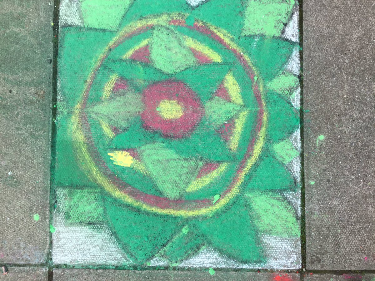year6Hunmanby's tweet photo. Loving art week. We transferred our Rangoli designs onto the paving slabs outside the classroom today while our paper mache butterflies dried, ready for painting tomorrow. Pics to follow. https://t.co/qkBEVAiqP1