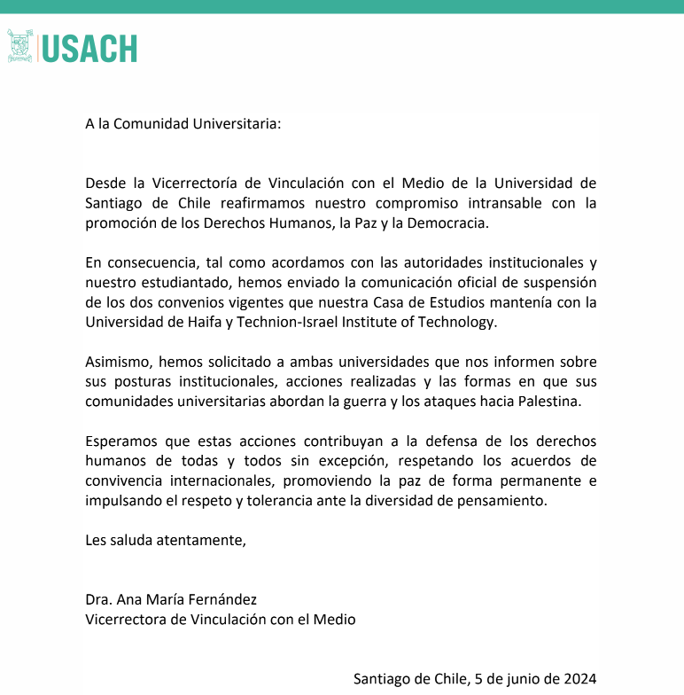 El pasado viernes participamos de un encuentro abierto entre estudiantes y académicos para hablar sobre la solicitud de “quiebre de relaciones con instituciones israelíes”. En esta instancia, y escuchando a cada una de las personas que integró este espacio, acordamos varias