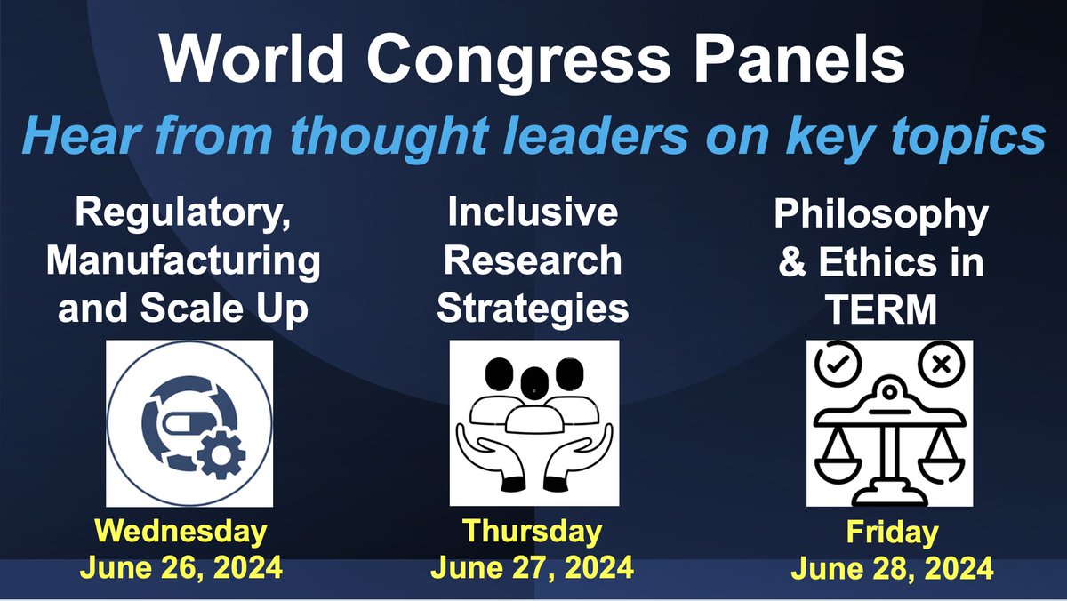 TERMIS World Congress will also host several panels on various key topics impacting our field #TERMIS2024. Come hear from leaders in the field! Check the website for further details wc2024.termis.org/program-by-day/