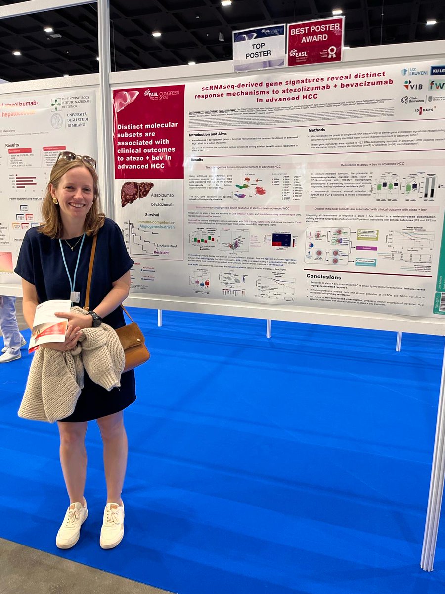 Sarah Cappuyns (@cappuynssarah) on Twitter photo Check out poster 507-TOP @EASL2024.
👉Immune- versus angiogenesis-driven response to #atezobev in #aHCC
⛔️ Resistance related to TREM2+ macros and stromal activation 
❗️associated with survival
Also, best Poster Award, third year in a row, still can't quite believe it... Check out poster 507-TOP @EASL2024.
👉Immune- versus angiogenesis-driven response to #atezobev in #aHCC
⛔️ Resistance related to TREM2+ macros and stromal activation 
❗️associated with survival
Also, best Poster Award, third year in a row, still can't quite believe it...