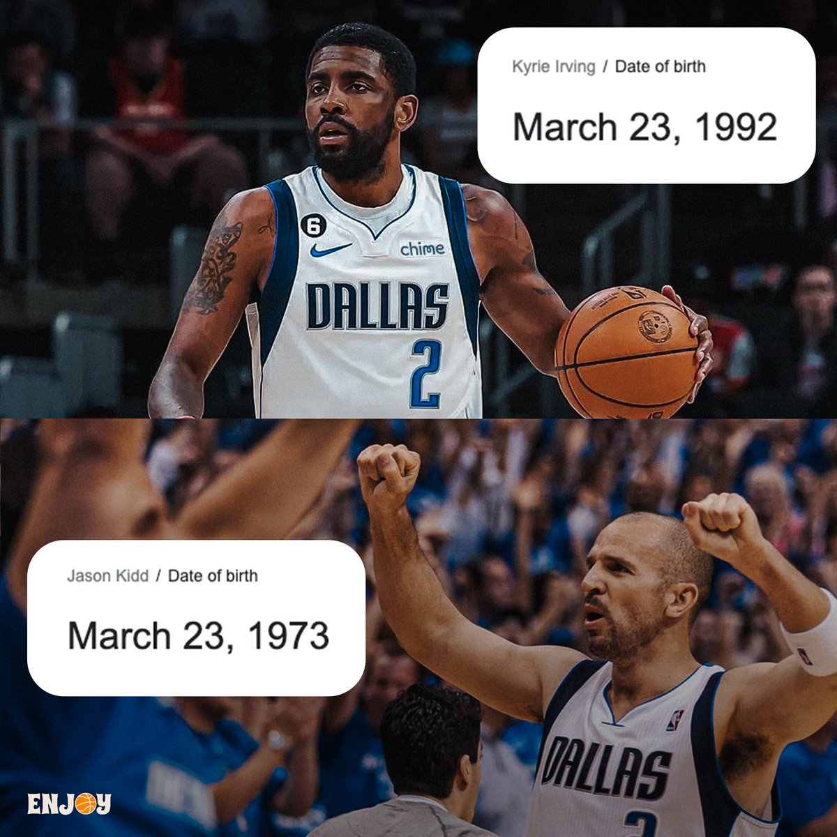 Kyrie Irving and Jason Kidd share the same birthday 🎂 🥳 

Do you share a birthday with any NBA players?