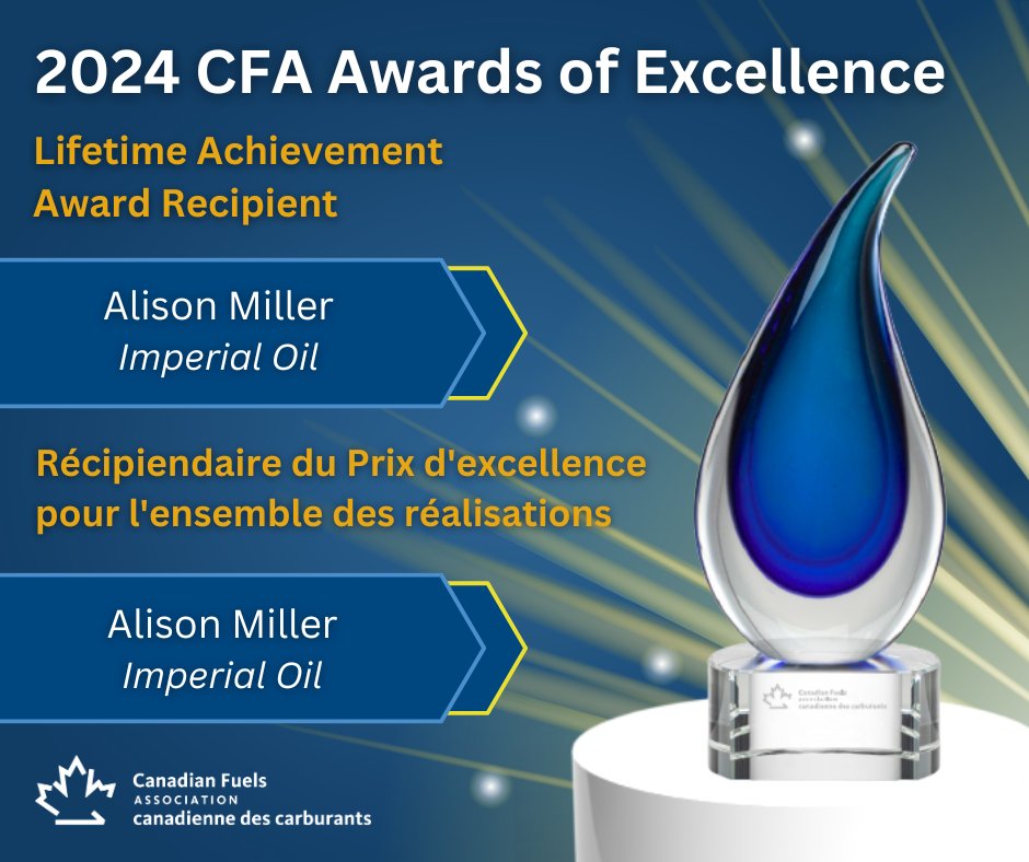 Canadian Fuels Association (@canadianfuels) on Twitter photo Congratulations to Alison Miller from <a href="/imperialoil/">Imperial Oil</a> on being selected as the 2024 Lifetime Achievement Award recipient! #CFAAwards2024 Congratulations to Alison Miller from <a href="/imperialoil/">Imperial Oil</a> on being selected as the 2024 Lifetime Achievement Award recipient! #CFAAwards2024