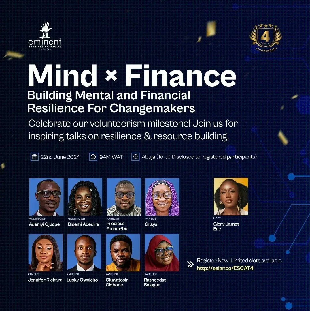 volunteerplug's tweet photo. 17 days to go!!!
Live in Abuja
4 years of Impact!!
Mind and Finance! This is a once in a lifetime event! Don't miss it!
Send us a DM to register or visit link in bio for more!
Remember we are your only Volunteer Plug!!
#ESCat4 #MindxFinance #thevolunteerplug https://t.co/G5zqRIYgcc