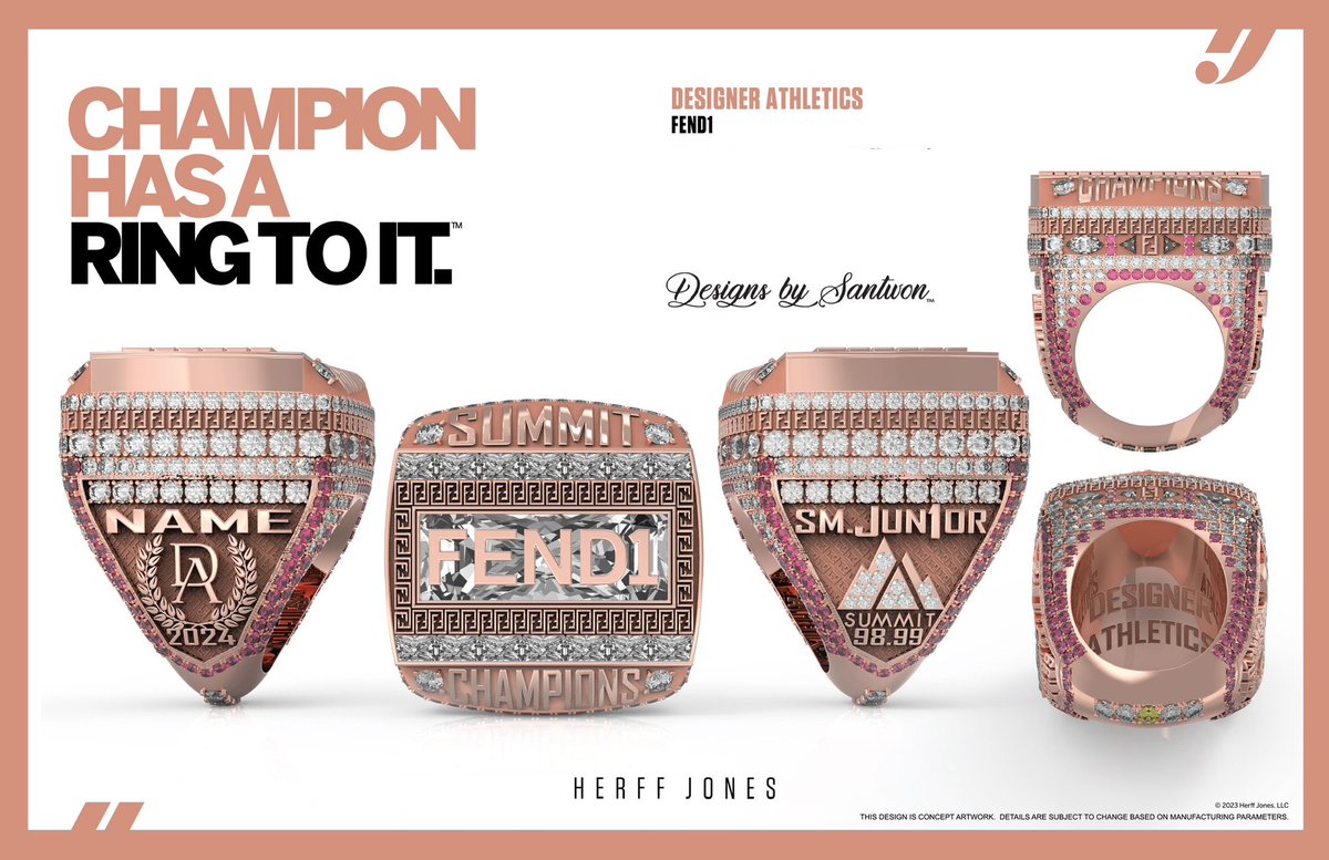 DBSchamprings's tweet photo. Fendi, Fendi, FEND1, SHEESH😮‍💨

Congratulations @Designer_Ath FEND1,
2024 SUMMIT CHAMPIONS! 

#DBSchamprings #designsbysantwon #hjchamprings #herffjones #evolvechamprings #championshiprings #champrings #nationalchampions #Summitchampions https://t.co/7BFhUXlDNk