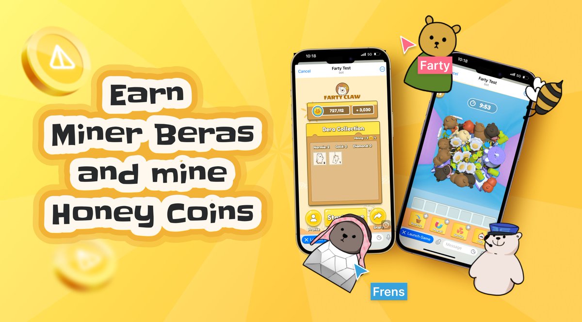 fartybera's tweet photo. How to mine in game Honey Coins (Points)? 

🐻 Each bera combo in game
🐻 Every level completion
🐻 Win the second round to get a Normie Miner Bera that mines points/sec.
🐻 Win the last round to get a Golden, or even better, a Diamond Bera to mine even more points/sec.

Hint: Not playing everyday will make your miner beras sad and low in productivity! 😭

❓Questions? 
Farty Claw FAQ: https://t.co/v7iEHhUbGa