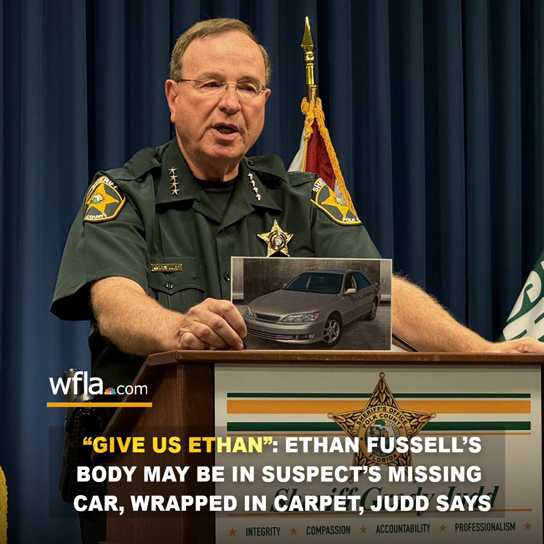 Sheriff Judd said the 21-year-old Lakeland man, who is believed to have been murdered, may be wrapped in a carpet in one of the suspect’s missing vehicles. bit.ly/4aXuwSQ