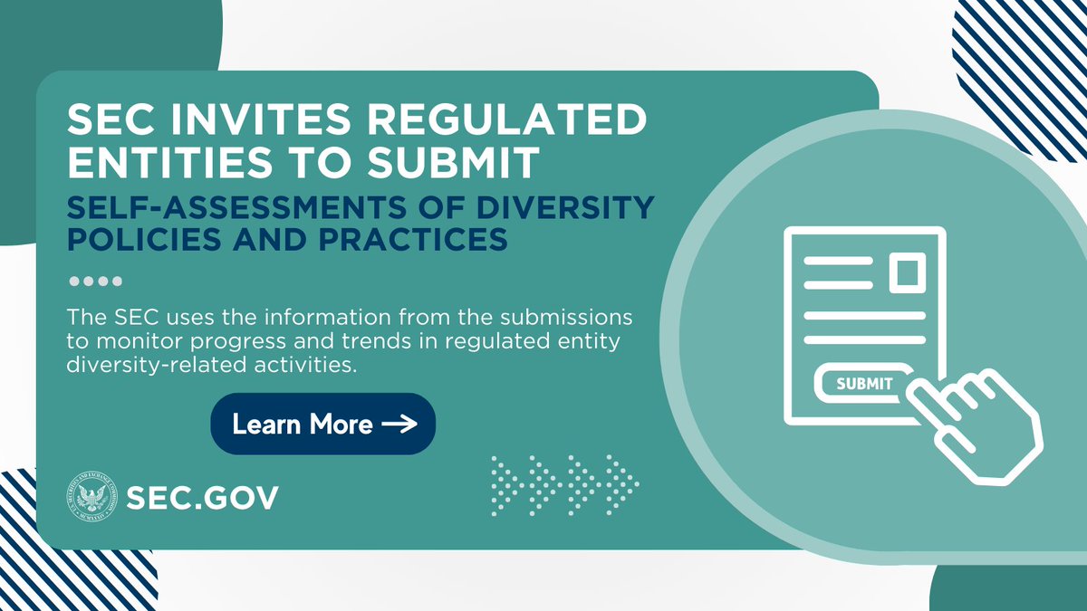 Our Office of Minority and Women Inclusion is now collecting responses to the 2024 Diversity Self-Assessment Tool, previously called the Diversity Assessment Report.

Learn how to contribute to the 2024 collection: sec.gov/news/press-rel…