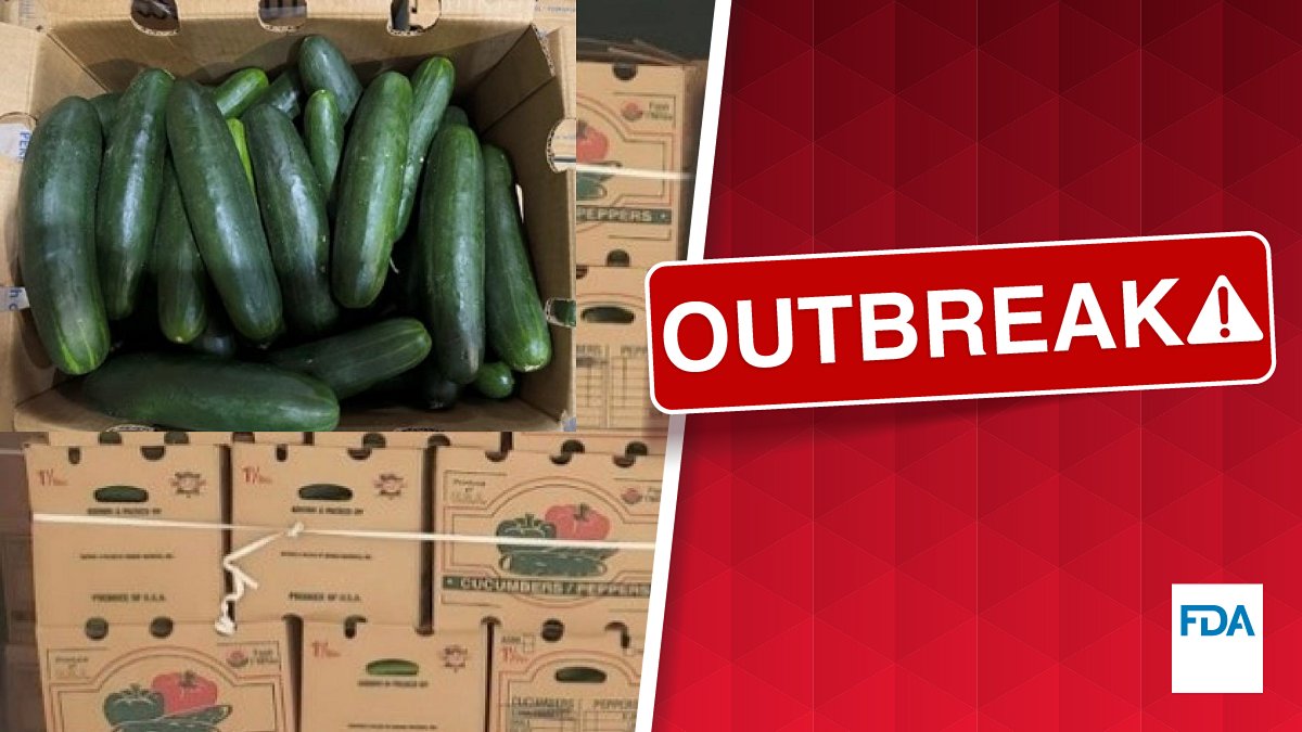Salmonella #outbreak investigation: Fresh Start Produce Sales has recalled cucumbers distributed to AL, FL, GA, IL, MD, NC, NJ, NY, OH, PA, SC, TN, VA, &amp; WV. Retailers should clean and sanitize areas that came into contact with recalled products. fda.gov/food/outbreaks…