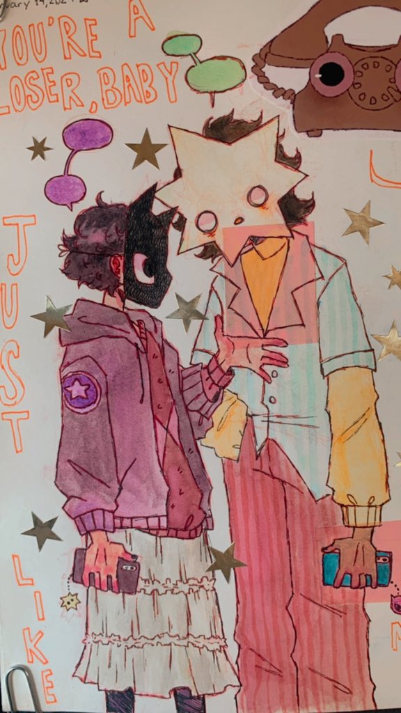 mothasite's tweet photo. [ ⟡ ] loser, just like me

#watercolors #sketchbook #warmcore #weirdcore #artmoots #kidcore #loserbaby https://t.co/Rj1Ug7yrZ4