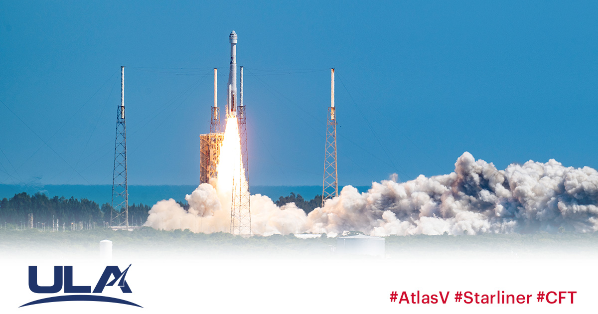 ulalaunch's tweet photo. United Launch Alliance successfully launches the first crewed #Starliner! This inaugural human spaceflight launch marks the beginning of a new era for ULA and extends the Atlas legacy, echoing the launch of U.S. astronaut John Glenn aboard a heritage Atlas rocket from Cape Canaveral, in 1962. https://t.co/bseR7tWi8D