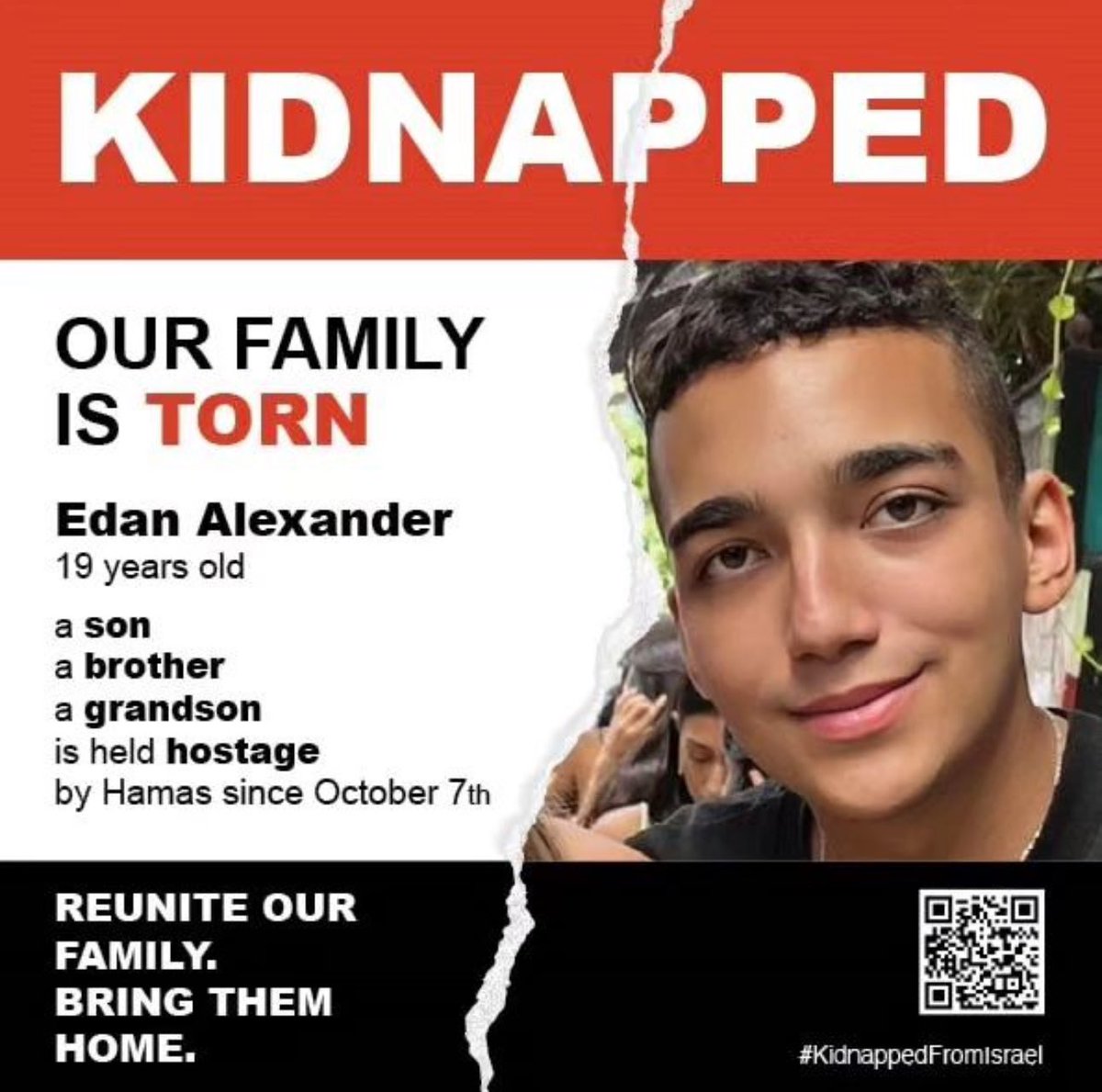 MichaelRapaport's tweet photo. Edan Alexander was born in Tel Aviv and grew up in Tenafly, New Jersey!!!!

After graduation from high school, instead of going to college like all of his classmates, Edan decided to go to Israel as a lone soldier.

Edan has been held hostage for almost 8months in GAZA.
Edan is was raised in NEW JERSEY & Edan shouldn’t be in GAZA, he should be released immediately and returned alive to his family along with all the other hostages from 22 Countries.

@bring_edan_home now!

Bring them all home now🎗️